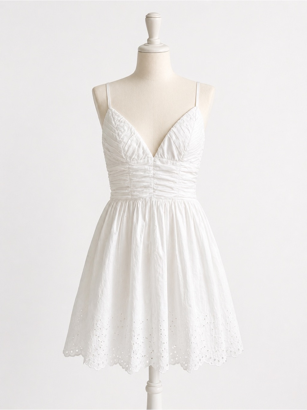 Zara White Eyelet V-Neck Mini Dress